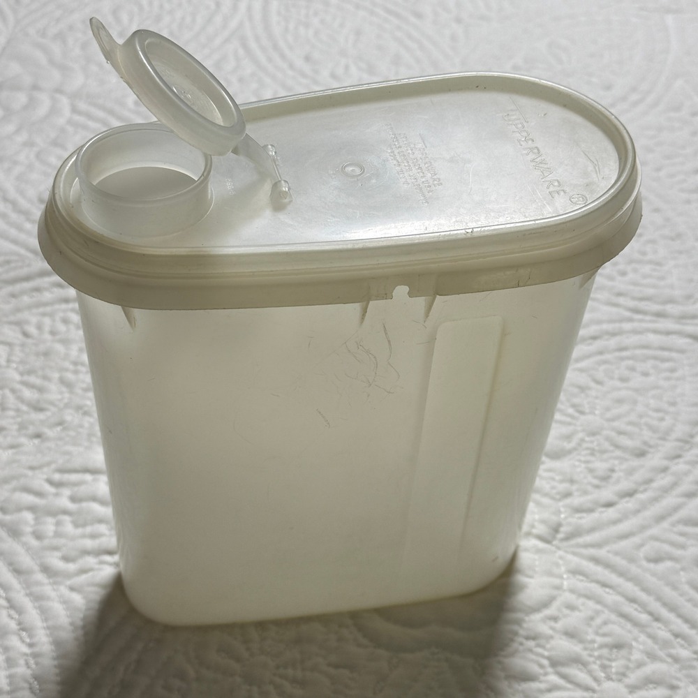 Tupperware Modular Mate Container Vintage Clear White Oval Flip Top Pour Spout
